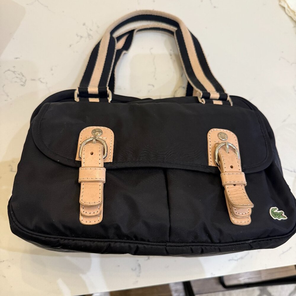 Lacoste Designer Bowling Bag – Small Black + Tan Accents